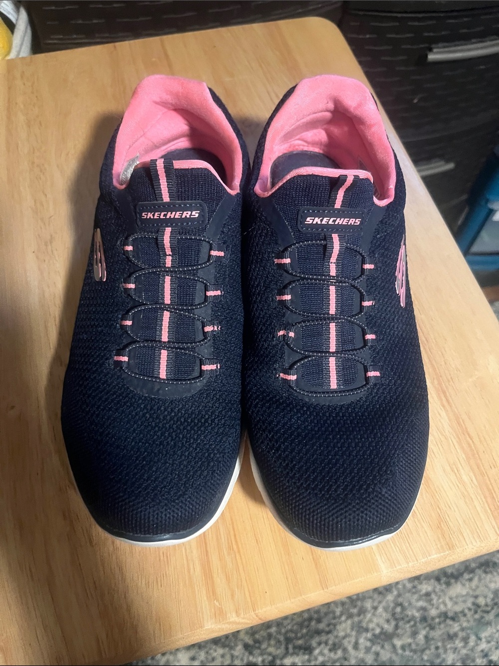 Skechers Navy and Pink Slip-On Athletic Sneakers for Women